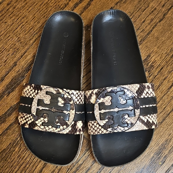 Tory Burch Shoes - Tory Burch Leigh Slide Sandals Black and Brown Snake Print